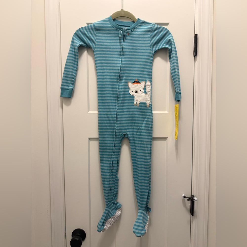 Carter's Teal Striped Footie with fox patch